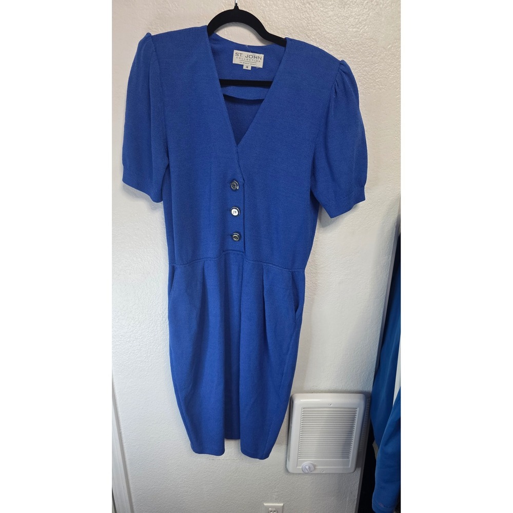 VTG St. John Collection Knit Dress Womens 14 Blue Excellent